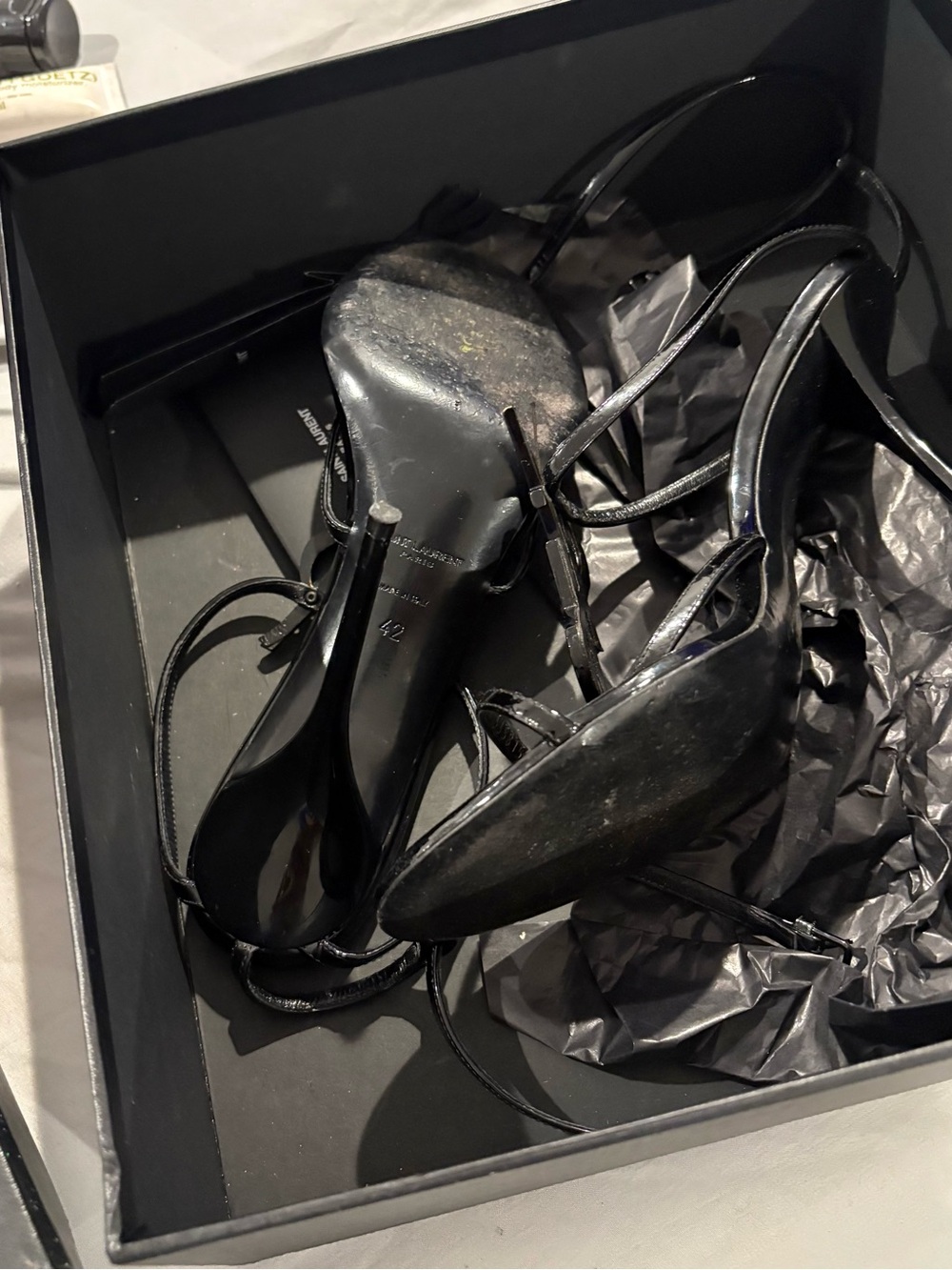 Saint Laurent Black Patent Logo Strappy Stiletto Sandals